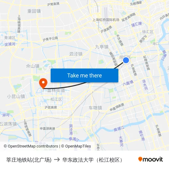 莘庄地铁站(北广场) to 华东政法大学（松江校区） map