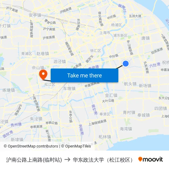沪南公路上南路(临时站) to 华东政法大学（松江校区） map