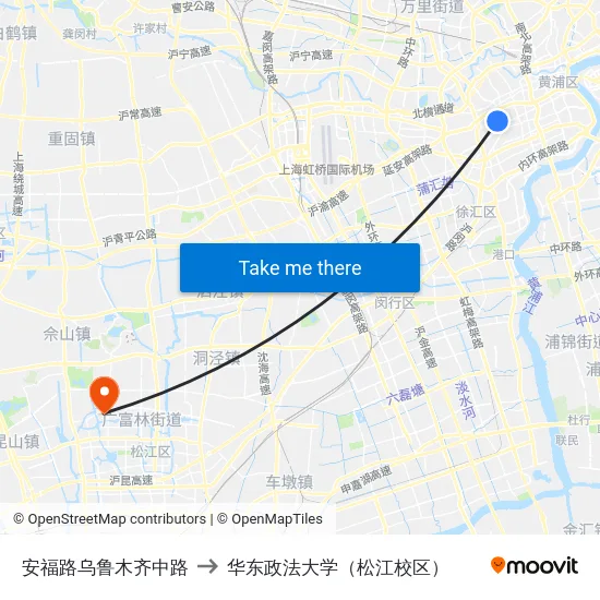 安福路乌鲁木齐中路 to 华东政法大学（松江校区） map