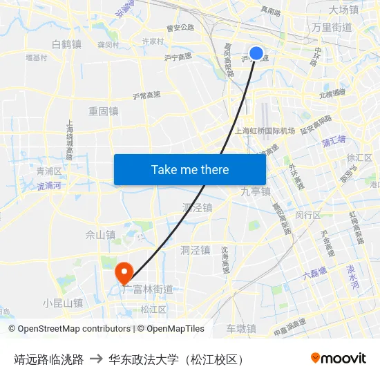 靖远路临洮路 to 华东政法大学（松江校区） map