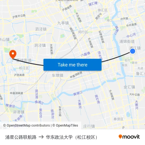 浦星公路联航路 to 华东政法大学（松江校区） map