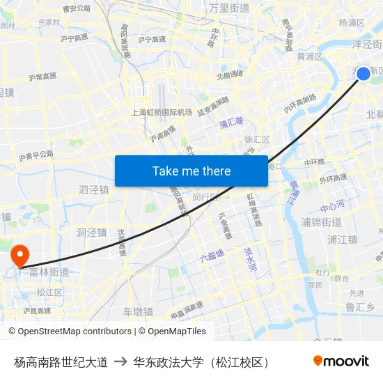 杨高南路世纪大道 to 华东政法大学（松江校区） map