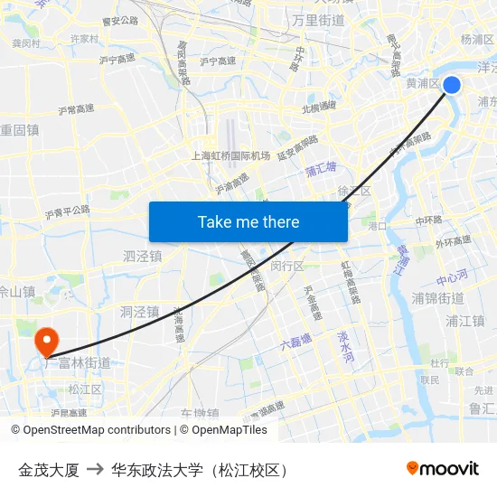 金茂大厦 to 华东政法大学（松江校区） map