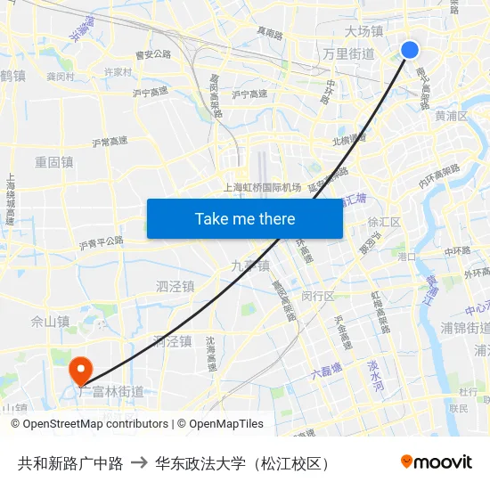 共和新路广中路 to 华东政法大学（松江校区） map