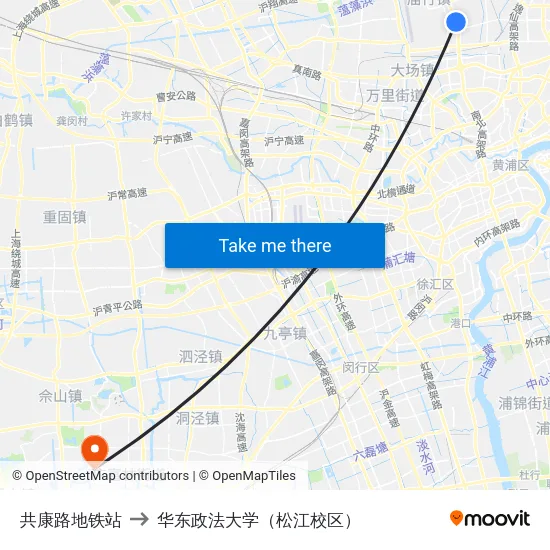 共康路地铁站 to 华东政法大学（松江校区） map