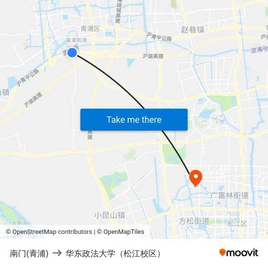 南门(青浦) to 华东政法大学（松江校区） map