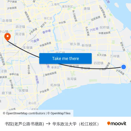 书院(老芦公路书塘路) to 华东政法大学（松江校区） map