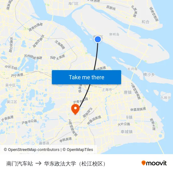 南门汽车站 to 华东政法大学（松江校区） map