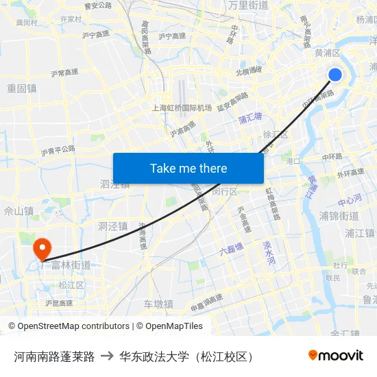 河南南路蓬莱路 to 华东政法大学（松江校区） map