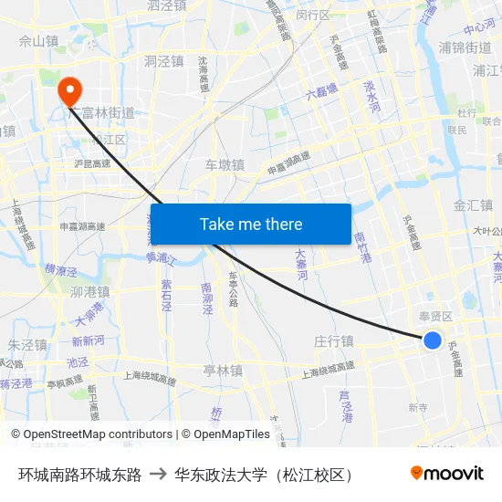 环城南路环城东路 to 华东政法大学（松江校区） map