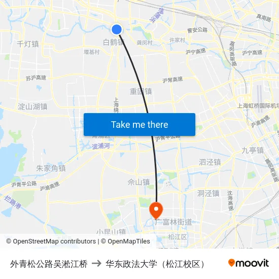 外青松公路吴淞江桥 to 华东政法大学（松江校区） map