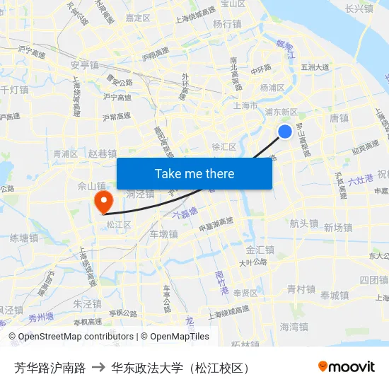 芳华路沪南路 to 华东政法大学（松江校区） map