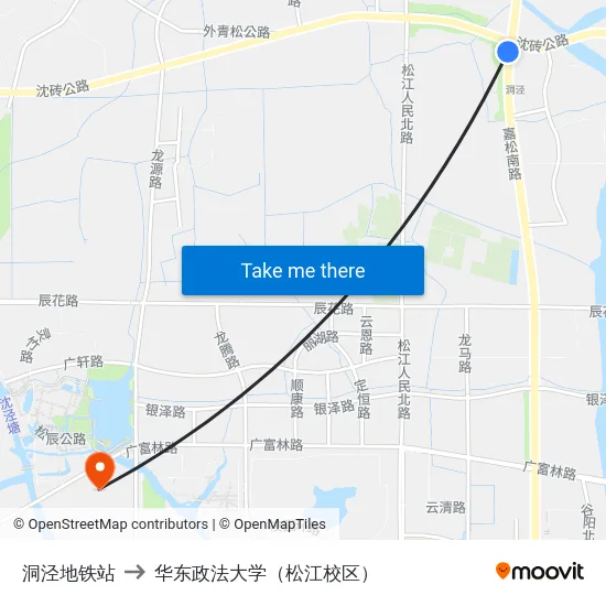 洞泾地铁站 to 华东政法大学（松江校区） map