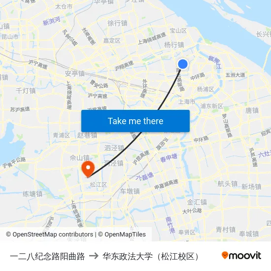 一二八纪念路阳曲路 to 华东政法大学（松江校区） map