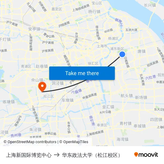 上海新国际博览中心 to 华东政法大学（松江校区） map