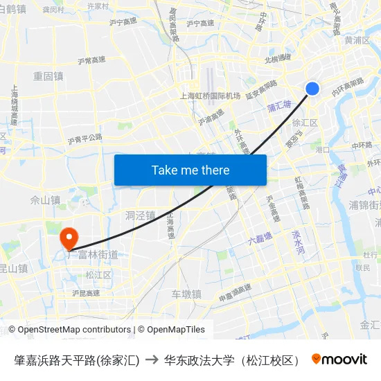肇嘉浜路天平路(徐家汇) to 华东政法大学（松江校区） map