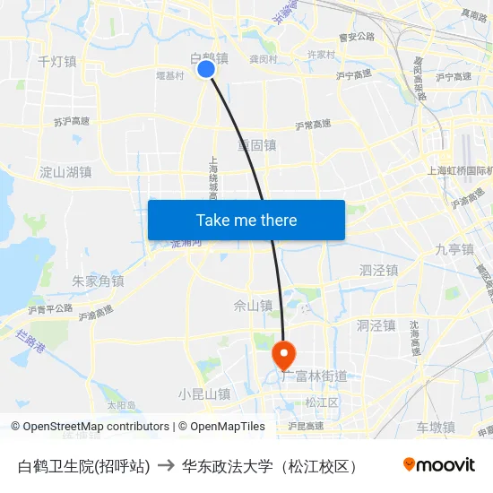 白鹤卫生院(招呼站) to 华东政法大学（松江校区） map