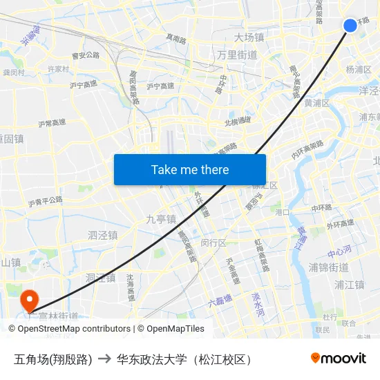 五角场(翔殷路) to 华东政法大学（松江校区） map