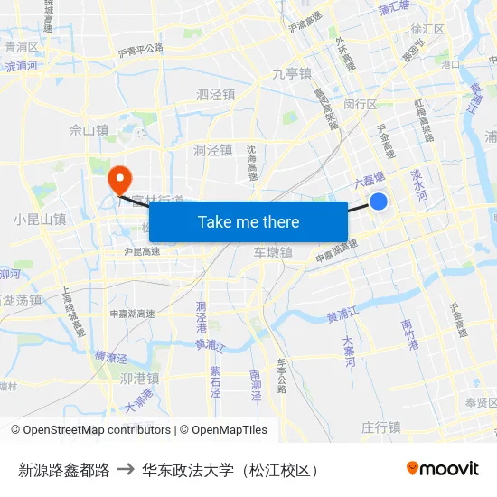 新源路鑫都路 to 华东政法大学（松江校区） map