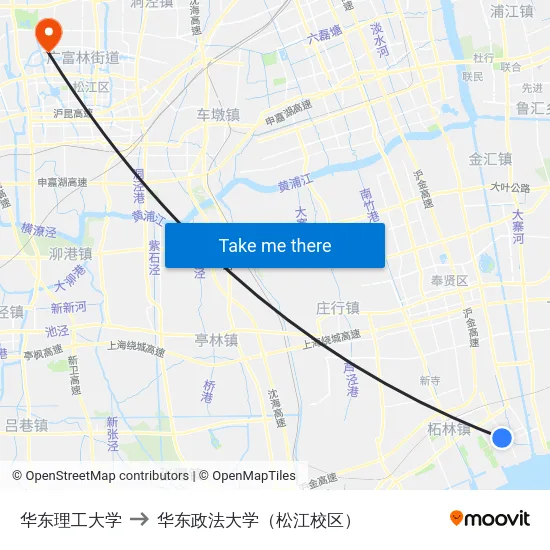 华东理工大学 to 华东政法大学（松江校区） map