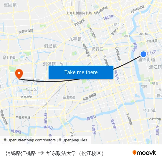浦锦路江桃路 to 华东政法大学（松江校区） map
