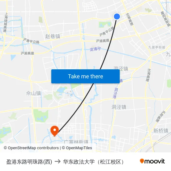 盈港东路明珠路(西) to 华东政法大学（松江校区） map