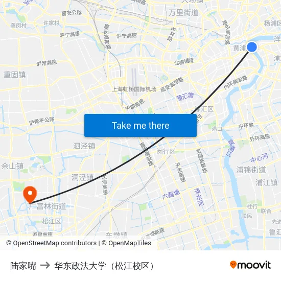 陆家嘴 to 华东政法大学（松江校区） map