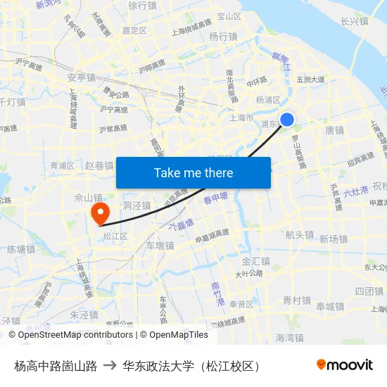 杨高中路崮山路 to 华东政法大学（松江校区） map