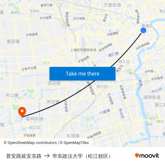普安路延安东路 to 华东政法大学（松江校区） map