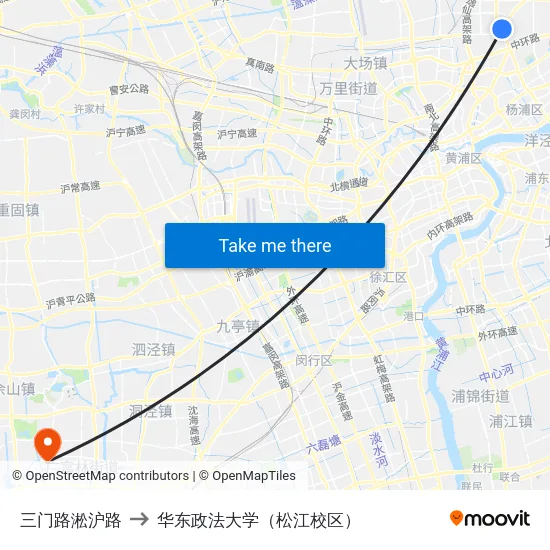 三门路淞沪路 to 华东政法大学（松江校区） map
