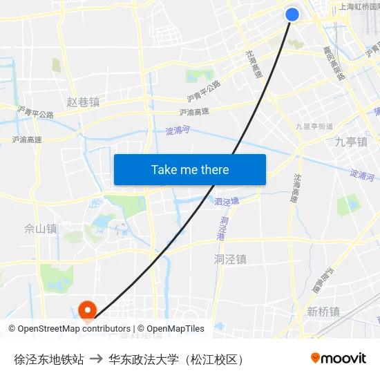 徐泾东地铁站 to 华东政法大学（松江校区） map