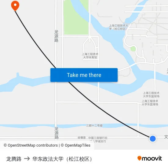 龙腾路 to 华东政法大学（松江校区） map