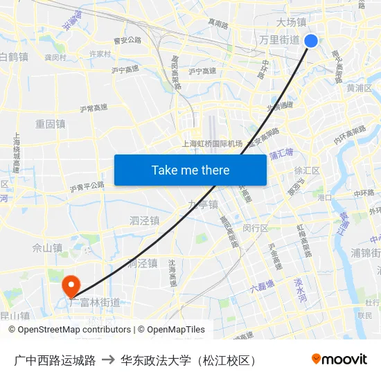 广中西路运城路 to 华东政法大学（松江校区） map