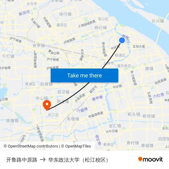 开鲁路中原路 to 华东政法大学（松江校区） map