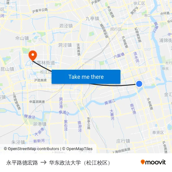 永平路德宏路 to 华东政法大学（松江校区） map