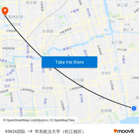 95826部队 to 华东政法大学（松江校区） map