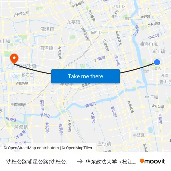 沈杜公路浦星公路(沈杜公路地铁站) to 华东政法大学（松江校区） map