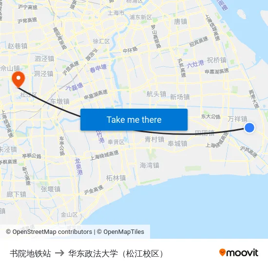 书院地铁站 to 华东政法大学（松江校区） map