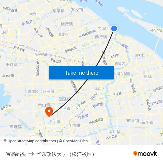 宝杨码头 to 华东政法大学（松江校区） map