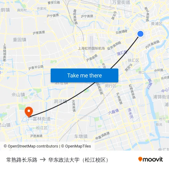 常熟路长乐路 to 华东政法大学（松江校区） map