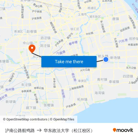 沪南公路航鸣路 to 华东政法大学（松江校区） map