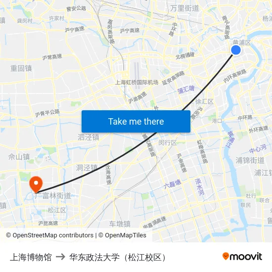 上海博物馆 to 华东政法大学（松江校区） map