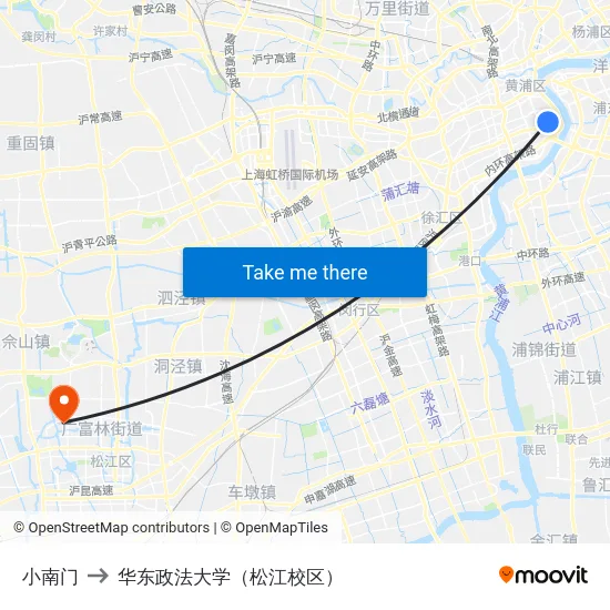 小南门 to 华东政法大学（松江校区） map