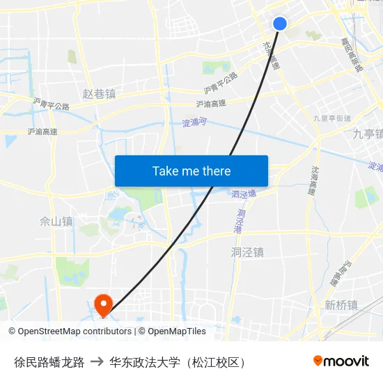 徐民路蟠龙路 to 华东政法大学（松江校区） map