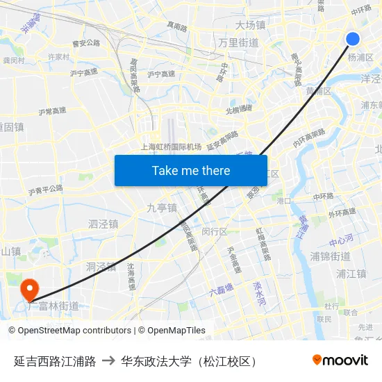 延吉西路江浦路 to 华东政法大学（松江校区） map