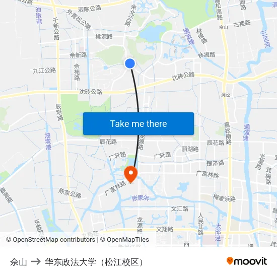 佘山 to 华东政法大学（松江校区） map
