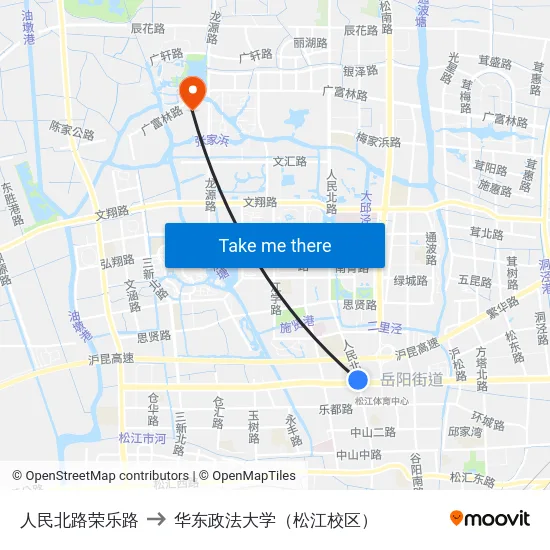 人民北路荣乐路 to 华东政法大学（松江校区） map