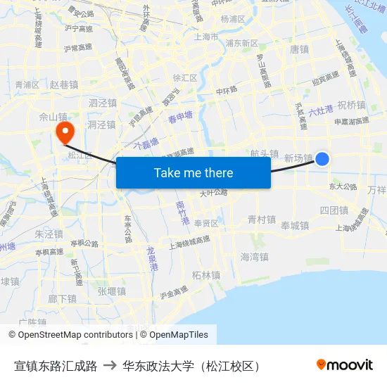 宣镇东路汇成路 to 华东政法大学（松江校区） map