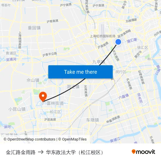 金汇路金雨路 to 华东政法大学（松江校区） map