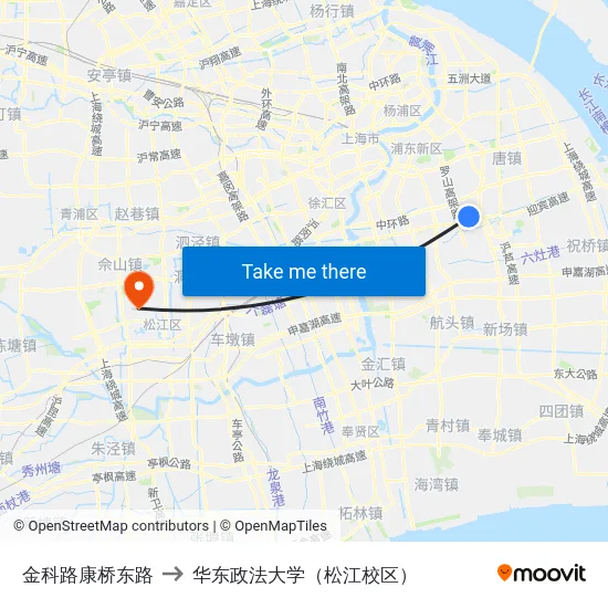 金科路康桥东路 to 华东政法大学（松江校区） map